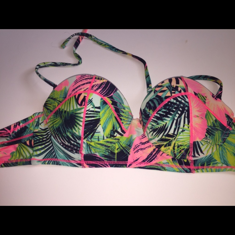 TROPICAL PATTERNED PUSH UP BIKINI TOP